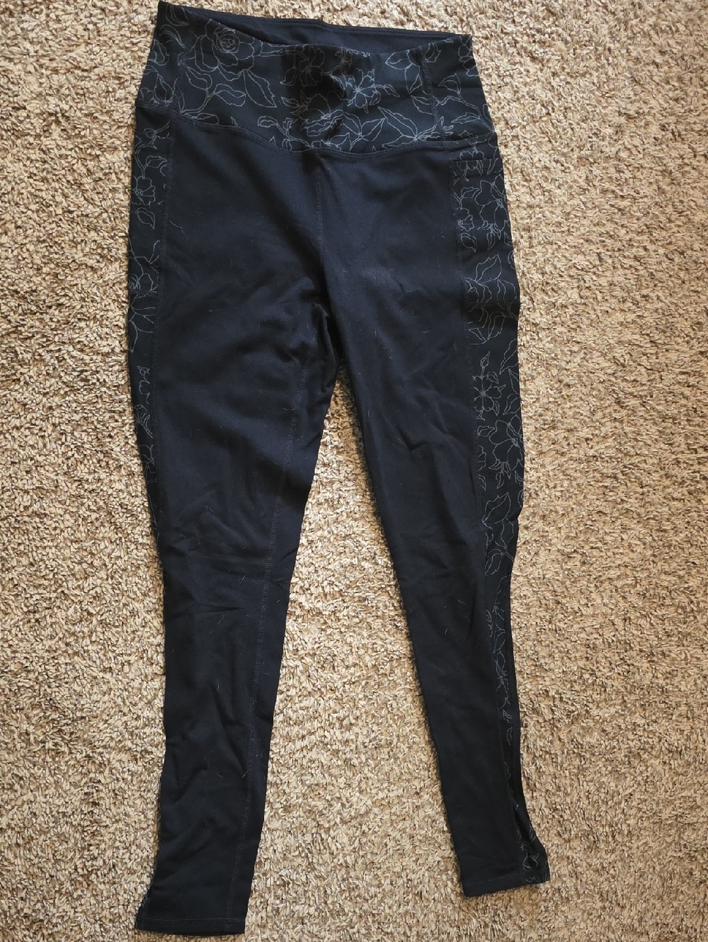 Skechers Black High-Waist Floral-Trim Leggings